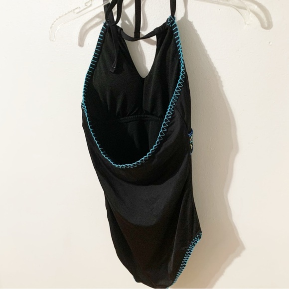 Apt. 9 Black Floral Embroidered Waistband One Piece Bathing Suit / Swimsuit 🖤🩵 - Picture 4 of 12